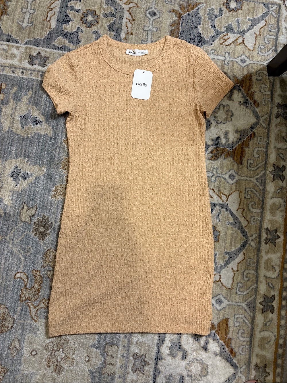 Elodie Tan Textured Knit Short Sleeve Dress